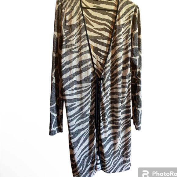 INC Int Concepts cardigan. Zebra and giraffe black and white with shimmer. Large - Picture 2 of 9